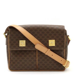 Celine Macadam Blason Shoulder Bag Brown Leather